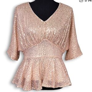 Grace Karin Sparkling Sequin Blouse - Light Pink size M